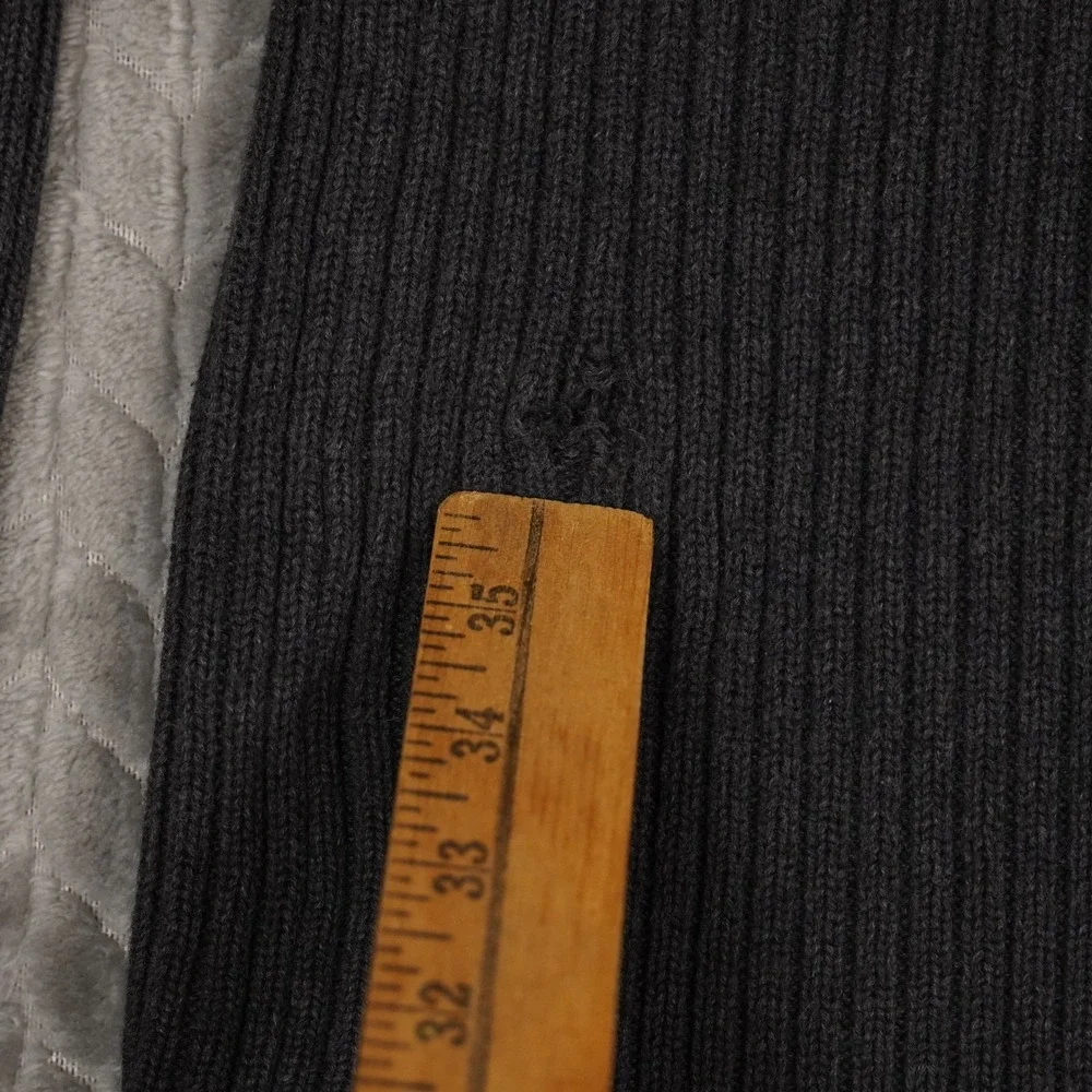 Converse One Star Sweater Mens M Grey Ribbed Quarter Zip Cotton Knit Pullover